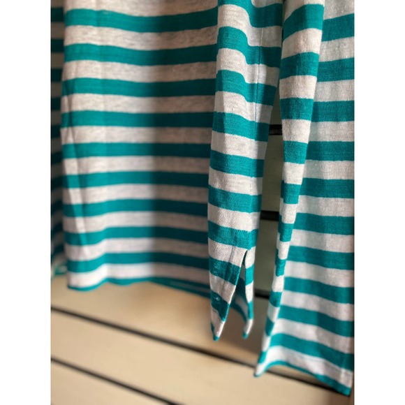 Tommy Bahama women's shirt Large Linnea stripe jersey henley Linen turquoise - Picture 8 of 9
